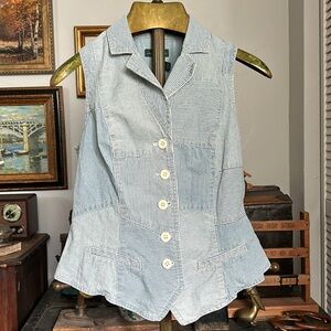 VINTAGE Ralph Lauren Pinstripe Patchwork Denim Vest